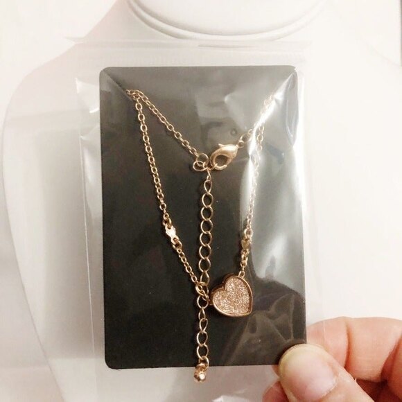 Druzy Heart Pendant Necklace Rose Gold Tone - Picture 7 of 9